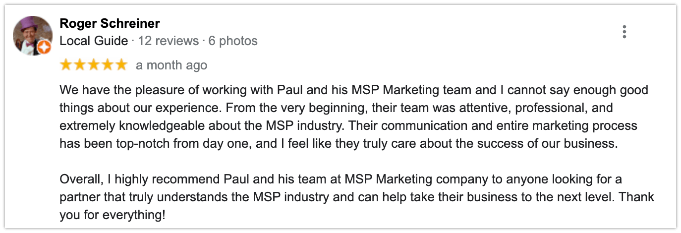 MSP Marketing Edge most recent review